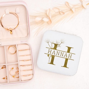 Caixa de joias com monograma, estojo de viagem para joias com letras personalizadas, presente personalizado de dia das mães para a mãe, presente de aniversário para a mãe, presente de Natal para a mãe