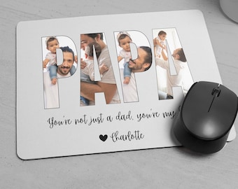 Custom Papa Mousepad, Photo Mousepad, Personalized Fathers Day Gift from Kids, Dad Birthday Gift from Daughter or Son, Husband Gift