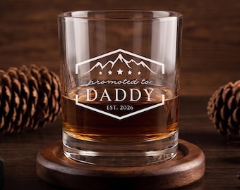 Promoted to Daddy Est 2026 Whiskey Glass, New Dad Fathers Day Gift, First Fathers Day Gift for Husband, Personalized Daddy Rocks Glass