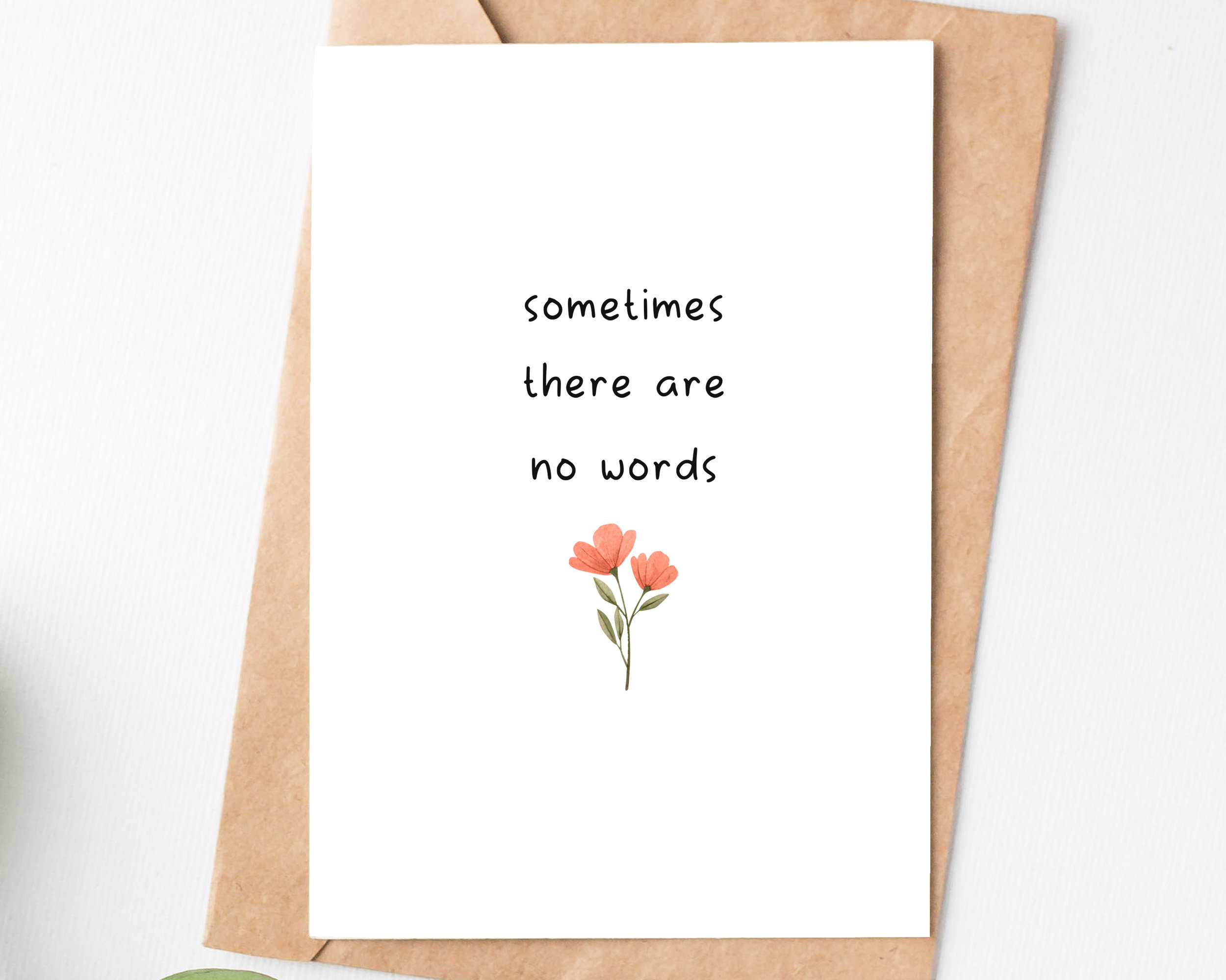 Sometimes There Are No Words Card, Sympathy Card, Bereavement Card, Condolence Card, Floral Card For Loss, Sending Hug Card For Friend