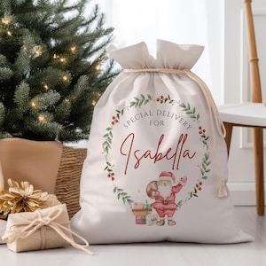 Benutzerdefinierter Name Santa Sack, personalisierte Weihnachtsgeschenktasche, Spezielle Lieferung Weihnachtssack, Heiligabend Box, Weihnachtsstrümpfe