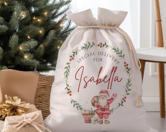 Custom Name Santa Sack, Personalized Christmas Gift Bag, Special Delivery Christmas Sack, Christmas Eve Box, Christmas Stockings