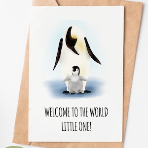 New Baby Penguin Card, Welcome To The World Greeting Card, New Mom Congratulations Card, Baby Shower Card, Baby Shower Gift