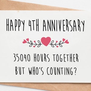 Funny 4th Anniversary Card For Husband Wife, 4 Year Anniversary Card For Boyfriend Girlfriend, Linen Anniversary Gift For Her Him