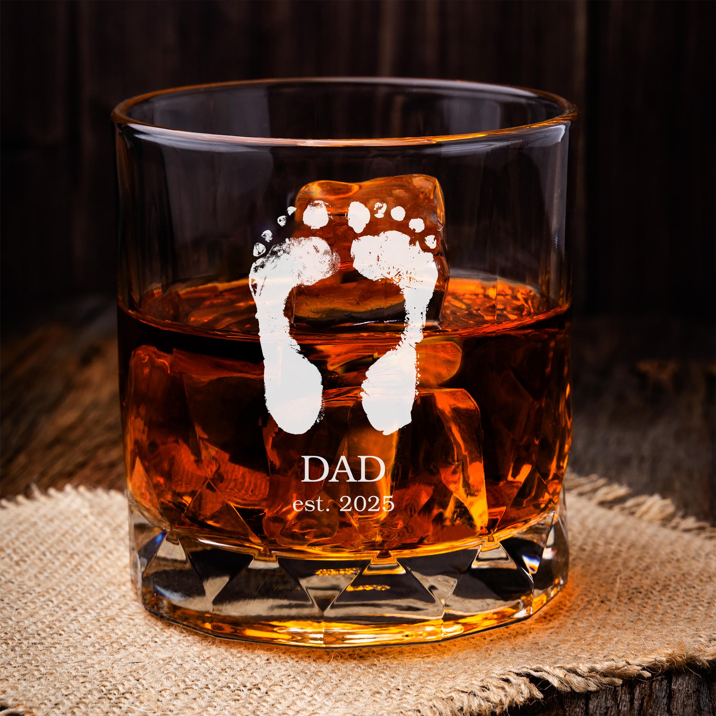 Personalized Fathers Day Whiskey Glass, Dad Foot Print Whiskey Glass, Custom Rock Glass for Husband, Dad Birthday Gift, Chirstmas Gift