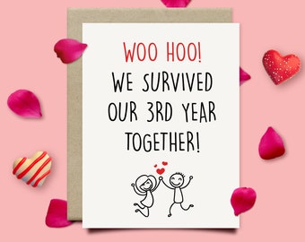 Funny 3rd Anniversary Card For Husband Wife, Third Anniversary Gift For Her, Leather Anniversary Gift For Him, 3 Year Gift For Boyfriend