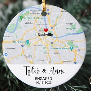 Benutzerdefinierte Engagierte Ornament, Verlobung Ornament, Landkarte Ornament, Personalisierte Ornamente, Weihnachten Paar Geschenke, Weihnachtsbaum Dekoration