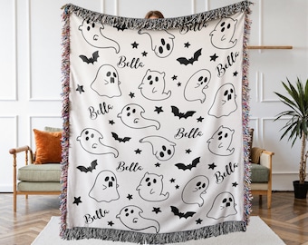 Personalized Halloween Blanket, Cute Ghost Halloween Gift for Kids, Custom Name Blanket, Halloween Home Decor, Halloween Decorations