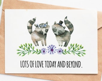 Raccoon Wedding Card, Just Married Congratulations Card, Bridal Shower Card, Cute Congrats Card, Wedding Gift, Bridal Shower Gift