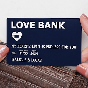 Billetera de metal Love Bank, regalo personalizado de San Valentín para él, regalo de aniversario para esposo o novio, regalo de boda, regalo de pareja