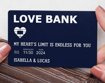 Love Bank Metal Wallet Card, Personalized Valentines Day Gift for Him, Anniversary Gift for Husband or Boyfriend, Wedding Gift, Couple Gift