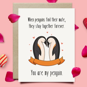 Penguin Romantic Valentines Day Card, Valentines Day Gift For Him Her, Paper Anniversary Card For Husband Wife, Love Card For Men