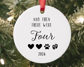 Baby's First Christmas Ornament, And Then There Were Four, Dog's First Christmas, New Baby Keepsake, Newborn Baby Holiday Bauble