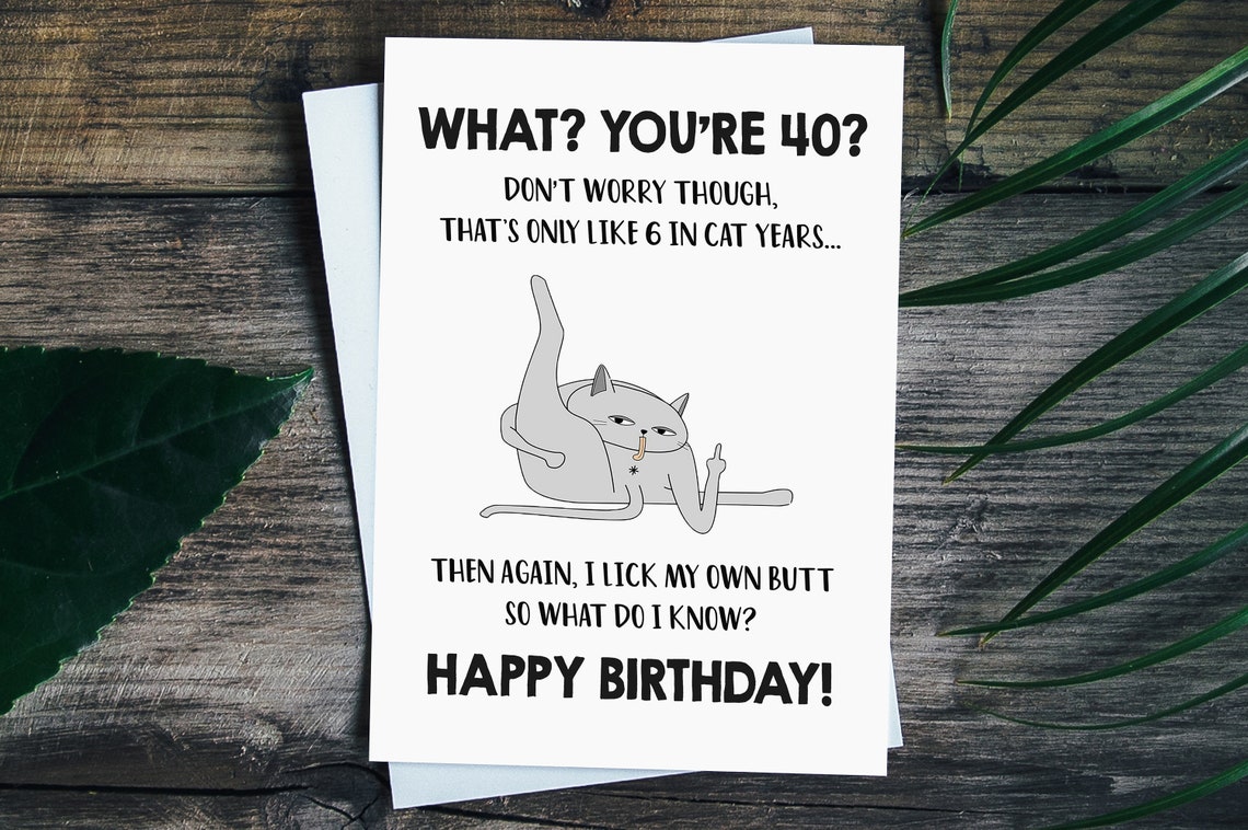 Funny 40th Birthday Card 40th Cat Birthday Card For Cat Mom | Etsy