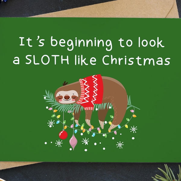 Sloth Pun Christmas Card Pack, Funny Christmas Cards, Noel Cards, Holiday Cards, Xmas Greeting Cards, Stocking Stuffers For Men Women