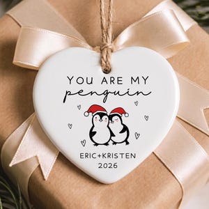 Penguin Couple Christmas Ornament, Engagement Ornament Personalized, Custom Names Married Ornament, Wedding Ornament, Newly Engaged Gift