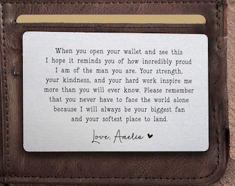 Personalized Valentines Day Gift for Him, Steel Anniversary Gift for Husband, I Love You Wallet Insert Card, Boyfriend Birthday Gift