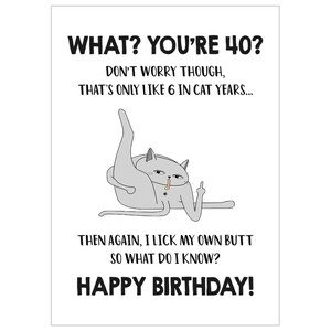 Funny 40th Birthday Card, 40th Cat Birthday Card for Cat Mom Cat Dad ...
