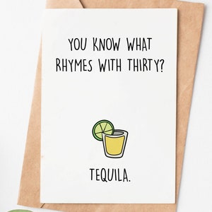 Funny 30th Birthday Card, Tequila Greeting Card, 30th Birthday Gift For Her Or Him, Turning 30 Card For Sister Brother Or Coworker