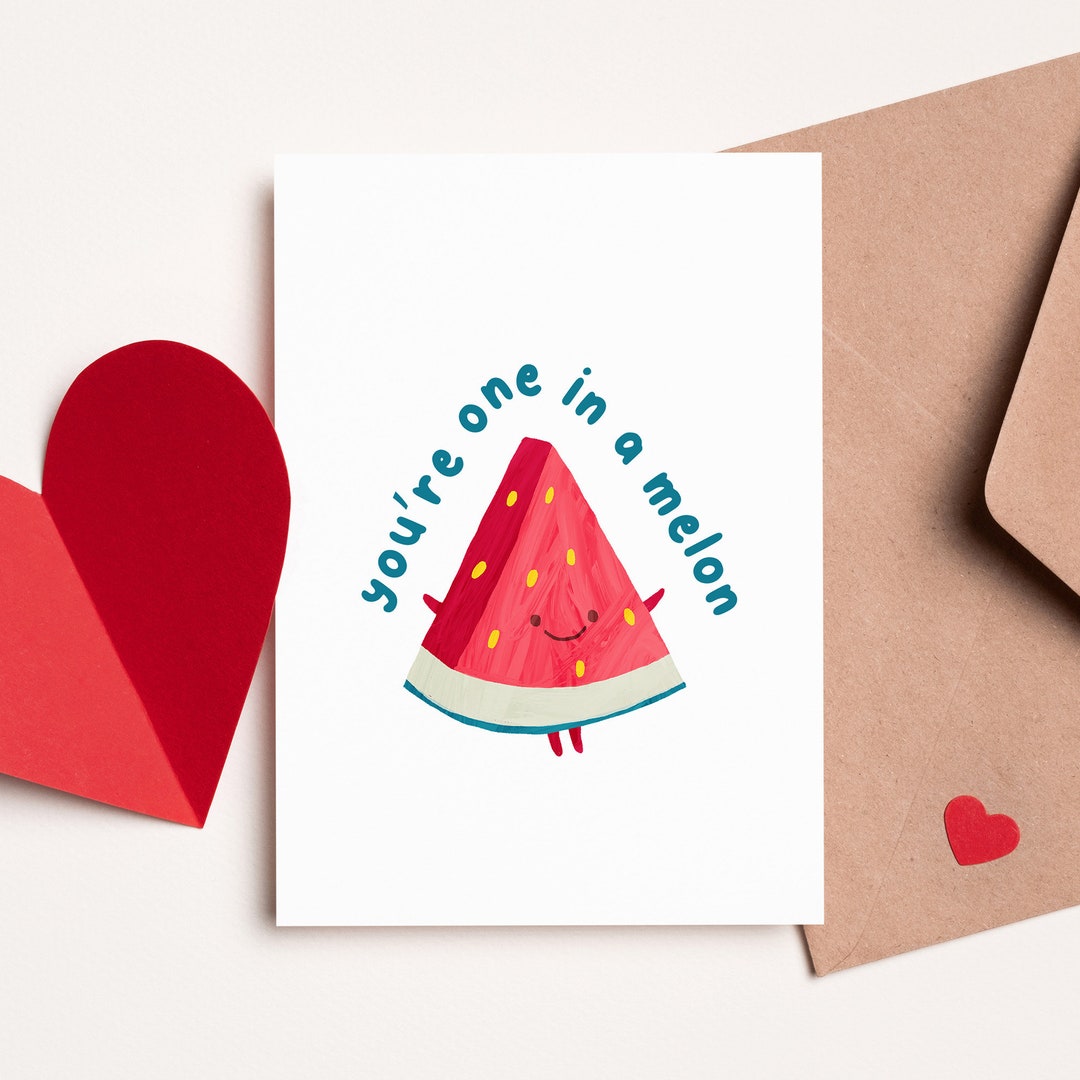 You Are One in Melon Pun Love Card, Cute Valentines Day Card for Him ...
