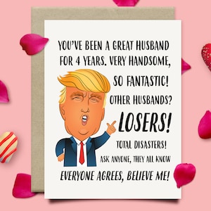 4th Anniversary Card For Husband, Linen Anniversary Gift For Him, Funny Trump Anniversary Card, Fourth Anniversary Gifts For Men