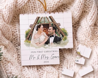 First Christmas as Mr and Mrs Puzzle Ornament, Newlywed Couple Photo Gift, Personalized Wedding Bauble, Custom 1st Xmas Married Keepsake