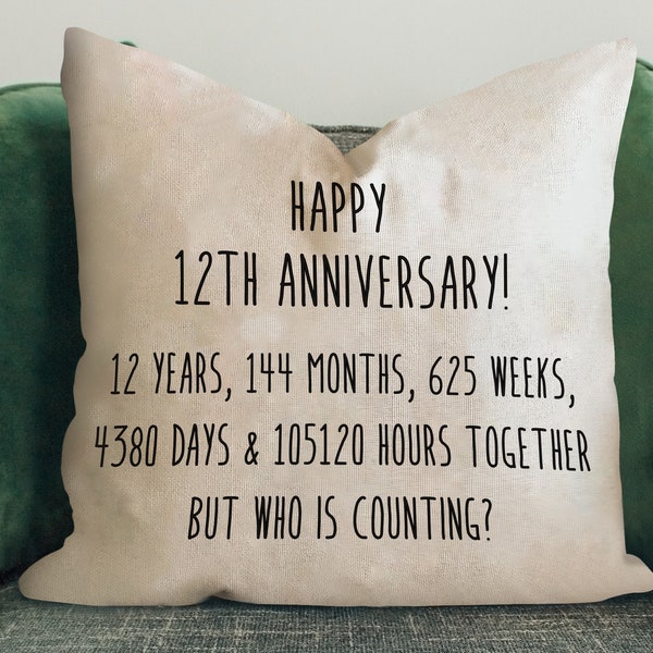 Happy 12th Anniversary Gift for Him or Her, Funny Throw Pillow Cover, Decorative Pillow Case, 12 Year Anniversary Gift for Husband