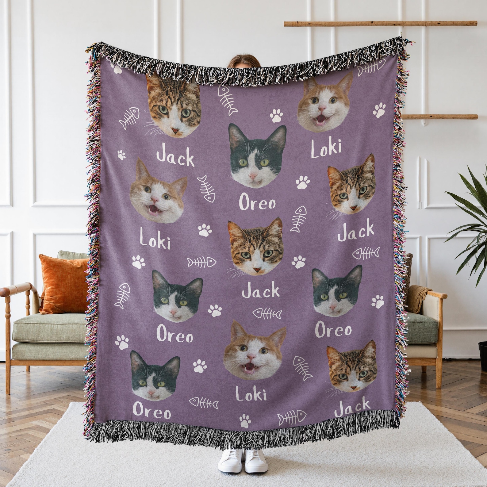 Custom Cat Face Blanket