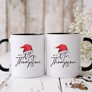 Mr and Mrs Christmas Mug Set, Custom Family Name Mug, Personalized Holiday Gift for Husband or Wife, Couple Xmas Mug