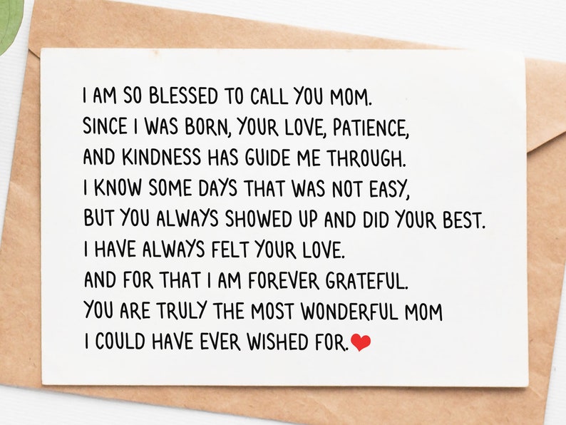 Mom Love Card, Cute Mothers Day Card From Daughter, Mom Birthday Card ...
