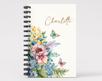 Personalized Spiral Notebook, Custom Name Journal, Floral Diary, Gratitude Journal, Personalized Gift for Sister Friend or Coworker