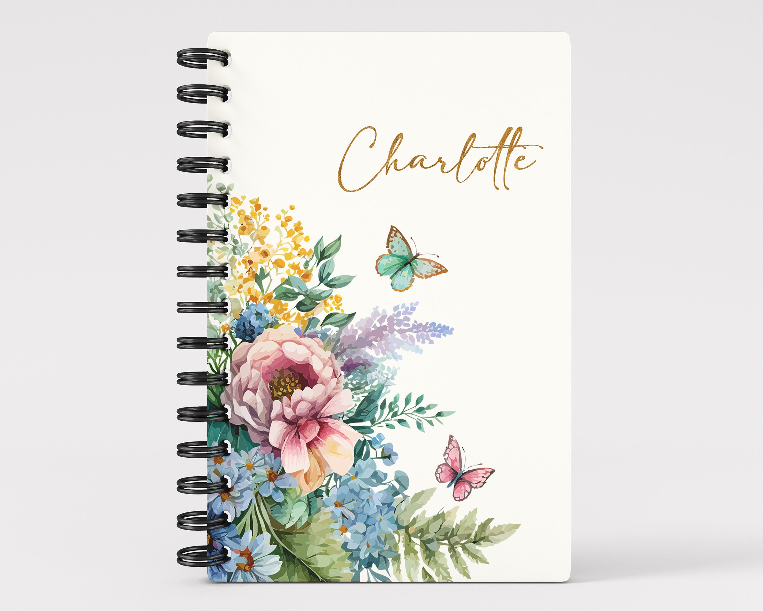 Personalized Spiral Notebook, Custom Name Journal, Floral Diary, Gratitude Journal, Personalized Gift for Sister Friend or Coworker
