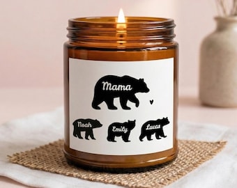 Personalized Mama Bear Candle, Mothers Day Gift for Mom with Kids Names, Custom Mama Candle, Mom Birthday Gift, New Mom Gift, Christmas Gift