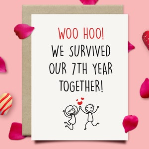 Funny 7th Anniversary Card For Husband Wife, Seventh Anniversary Gift For Her, Copper Anniversary Gift For Him, 7 Year Gift For Boyfriend