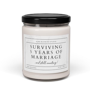 Surviving 5 Year Of Marriage Candle, Funny 5th Anniversary Gift for Husband Wife Men or Women, 5 Year Anniversary Gift for Him or Her