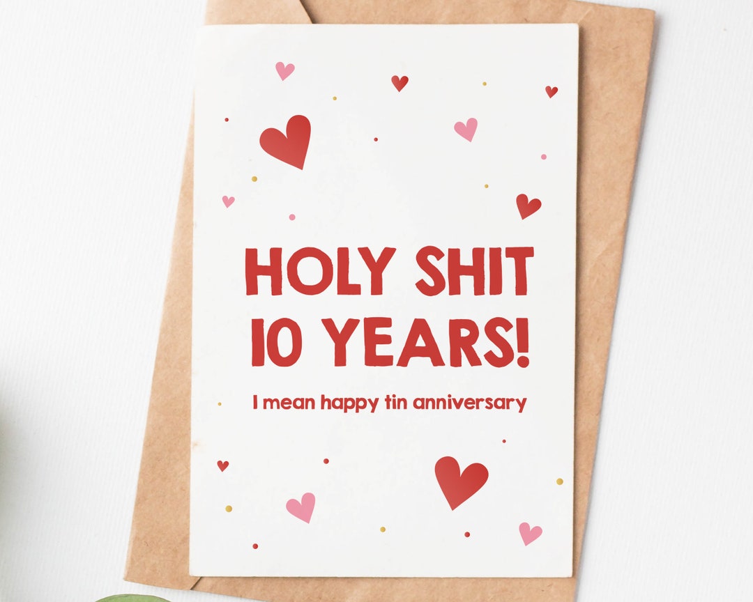 10 Years Anniversary Card, Happy Tin Anniversary Card, 10th Wedding ...