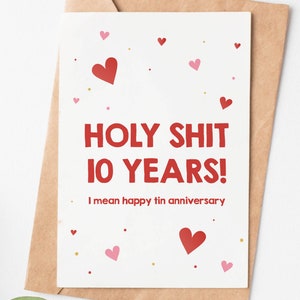 10 Years Anniversary Card, Happy Tin Anniversary Card, 10th Wedding Anniversary Card For Husband, 10th Anniversary Gift For Men Or Women