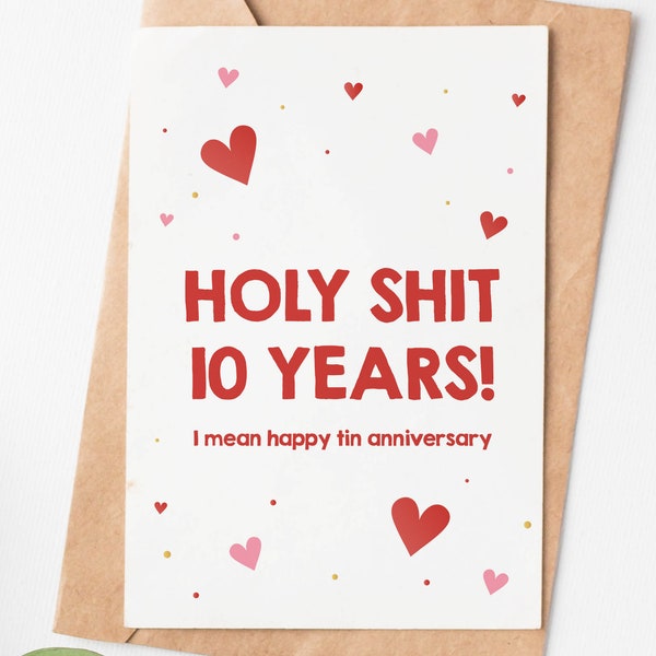 10 Years Anniversary Card, Happy Tin Anniversary Card, 10th Wedding Anniversary Card For Husband, 10th Anniversary Gift For Men Or Women