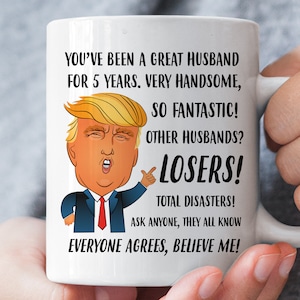 Regalo del 5o Aniversario para el esposo, divertido Trump esposo taza, regalo de quinto aniversario para él, regalos de aniversario de boda de 5 años para los hombres