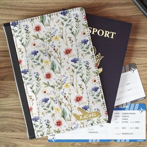 Personalized Passport Cover, Custom Passport Holder, Travel Gift, Wildflowers Passport Wallet, Personalised Gifts for Travelers