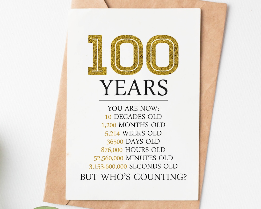 Happy 100th Birthday Card, 100th Birthday Gift for Women Men, 100 Years ...