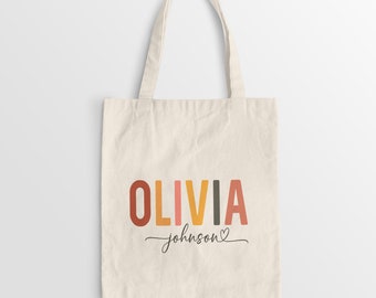 Personalized Name Tote Bag, Custom Canvas Shopping Bag, Book Bag, Mothers Day Gift for Mom, Best Friend Gift, Sister Birthday Gift