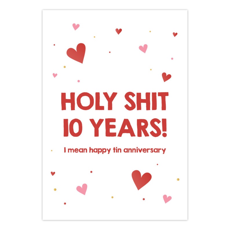 10 Years Anniversary Card, Happy Tin Anniversary Card, 10th Wedding ...
