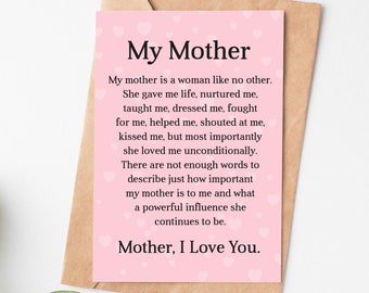 I Love You Mothers Day Card, Love Card For Mom, Mom Birthday Card, Mothers Day Gift From Daughter, Mum Birthday Gift, Mama Gift