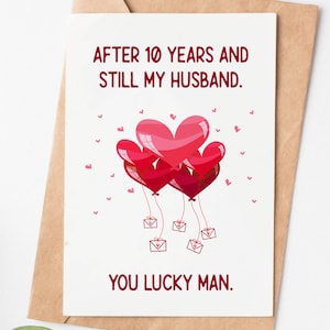 10 Year Anniversary Card For Husband, 10th Anniversary Card For Men, Tenth Wedding Anniversary Card, Tin Anniversary Gift For Him
