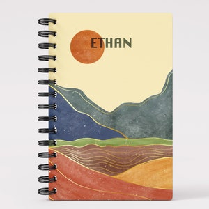 Abstract Mountain Spiral Notebook, Personalized Journal, Contemporary Aesthetic Notebook, Custom Name Diary, Gratitude Journal, Planner
