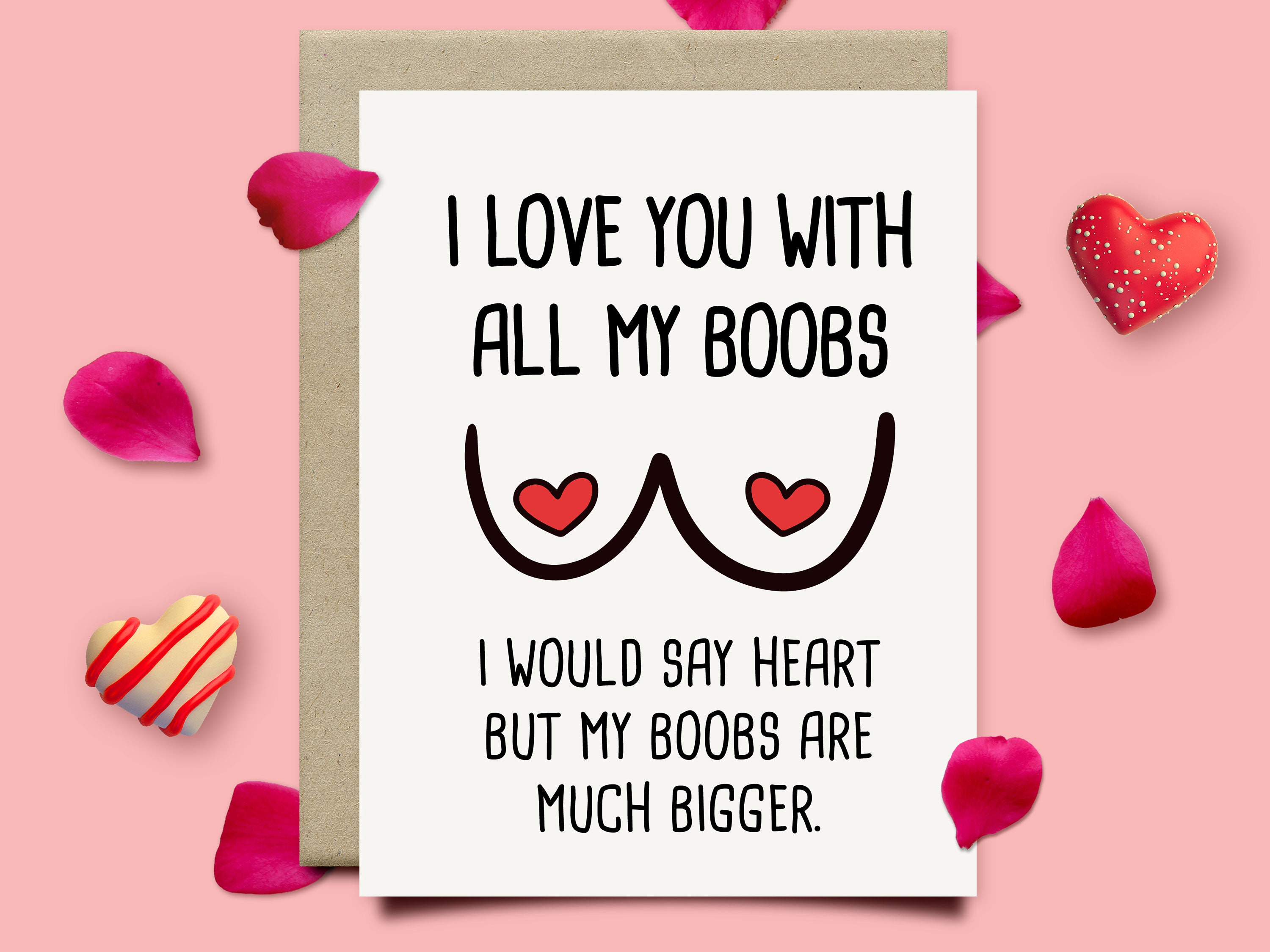 I Love You With All My Boobs Naughty Anniversary Card for Husband or  Boyfriend, Fiance Birthday Card, Funny Christmas Card for Him 