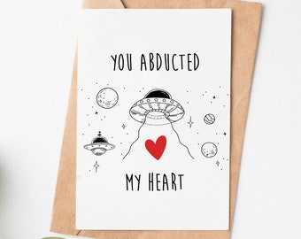 You Abducted My Heart Valentines Day Card For Him, Funny Ufo Anniversary Card, 1st Anniversary Gift For Husband Boyfriend, Valentines Gift