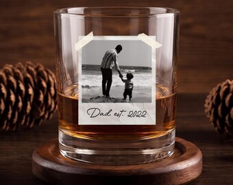 Personalized Photo Whiskey Glass , Custom Fathers Day Gift for Dad, New Dad Gift, Daddy Rocks Glass, Birthday Gift for Dad and Grandpa