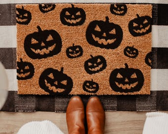 Halloween Pumpkin Doormat, Spooky Jack O Lantern Welcome Mat, Halloween Porch Decoration, Fall Entryway Rug, Cute Autumn Coir Mat